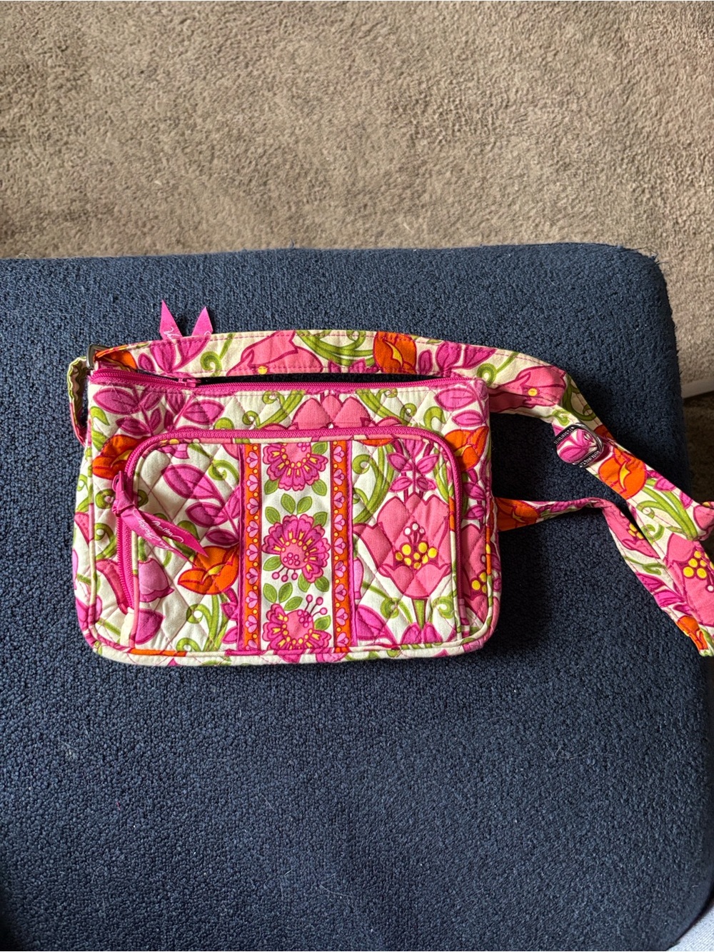 Vera Bradley Pink Floral Quilted Crossbody with Orange & Green Accents